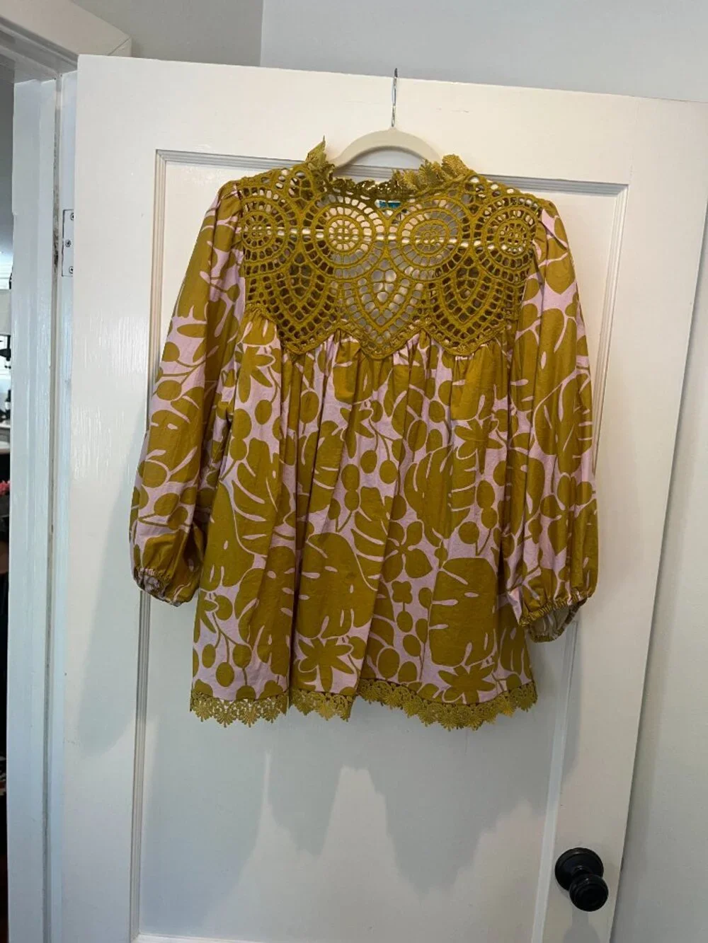 Sundance Boho Lace Crochet Tropical Monstera Leaf Peasant Blouse Top Sz XL - Picture 5 of 5
